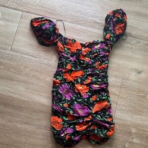 Zara Black Dress with Orange and Green Floral Design